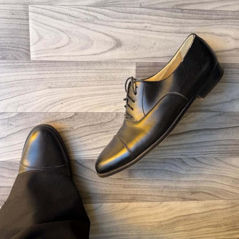 Cole Haan Cap Toe Oxford Shoes Size 12 N Black Leather Made in Italy
